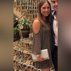 Cold shoulder olive green dress